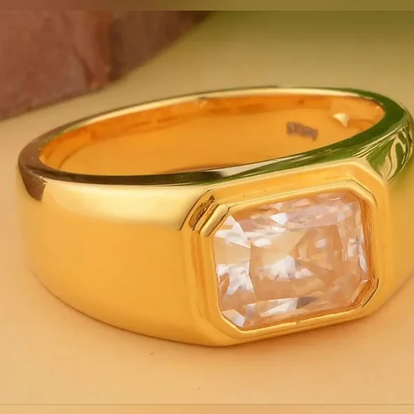 Father's Day Moissanite Men's Ring in Vermeil YG Over Sterling Silver - Picture 2 of 7